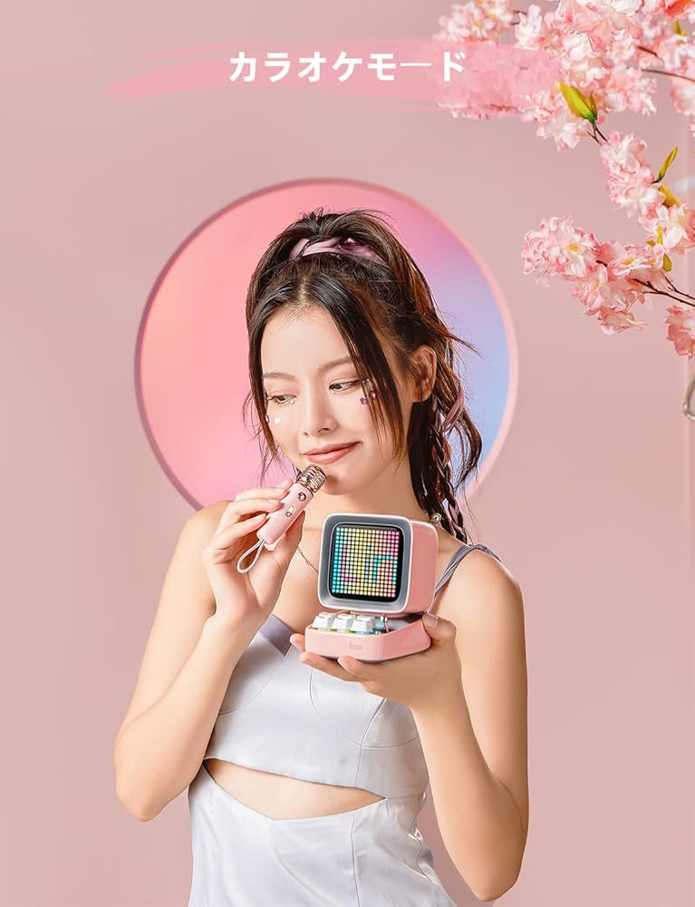 DivoomDitoo-Micbluetoothスピーカーカラオケマイク ピンク 90100058201』Divoom Ditoo-Mic Bluetooth スピーカー マイク